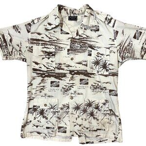 Jane M Honolulu Hawaii Vision Island Print Short Sleeve 4 Pocket Hawaiian Shirt